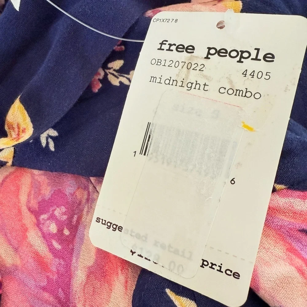 New Free People Tate Navy and Pink Floral Mini Dress